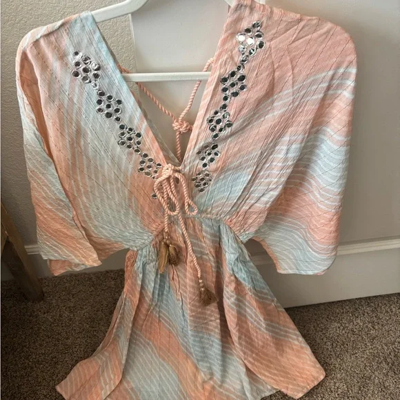 Pastel Striped Kaftan with Embellishments - Picture 1 of 1